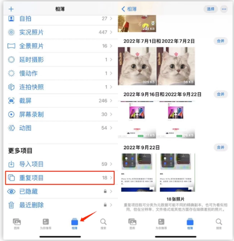 清水河苹果手机维修分享iOS 16 中相册重复项目功能使用方法 