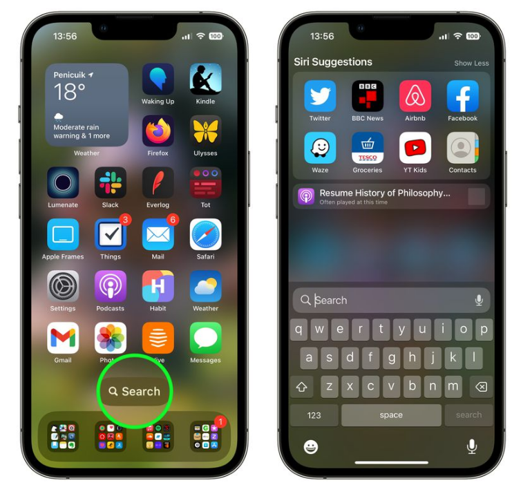 清水河苹果手机维修分享升级到 iOS 16 后，如何删除主屏幕上的搜索按钮 